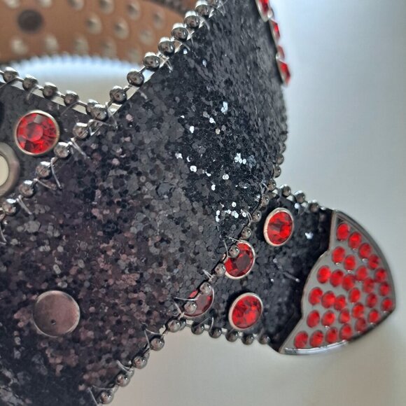 Goth Black And Red Unisex Belt Blingy Punk Large Buckle Heavy Steampunk Cosplay - Picture 3 of 8